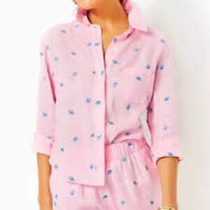 NWT Lilly Pulitzer Coralynn Button-Down linen shirt-Size XL
